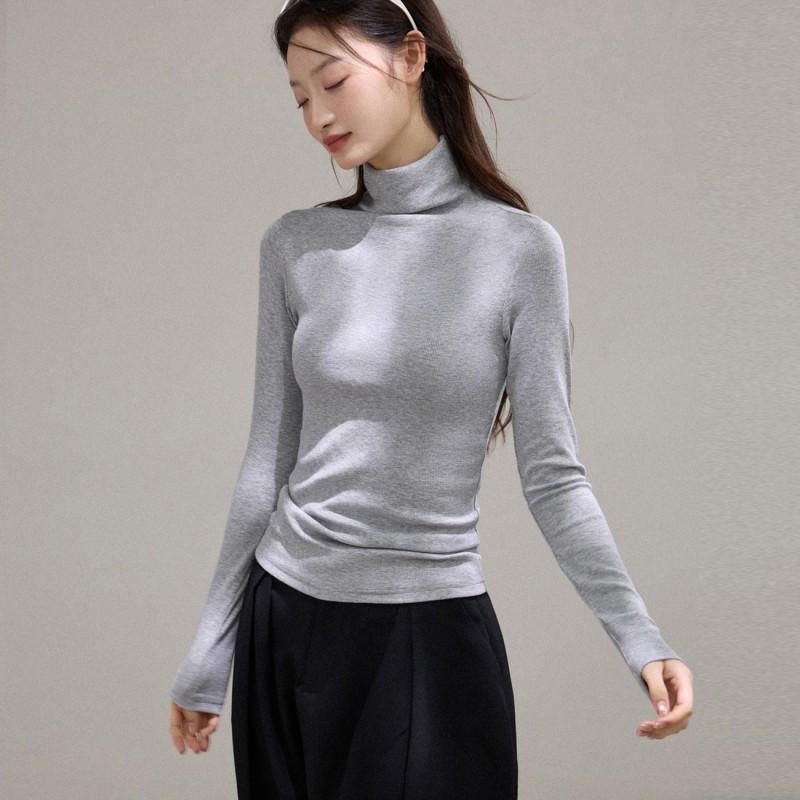 Womens High-Neck Long Sleeve T-Shirt With Brushed Modal Fabric Warm Soft Base Layer Winter