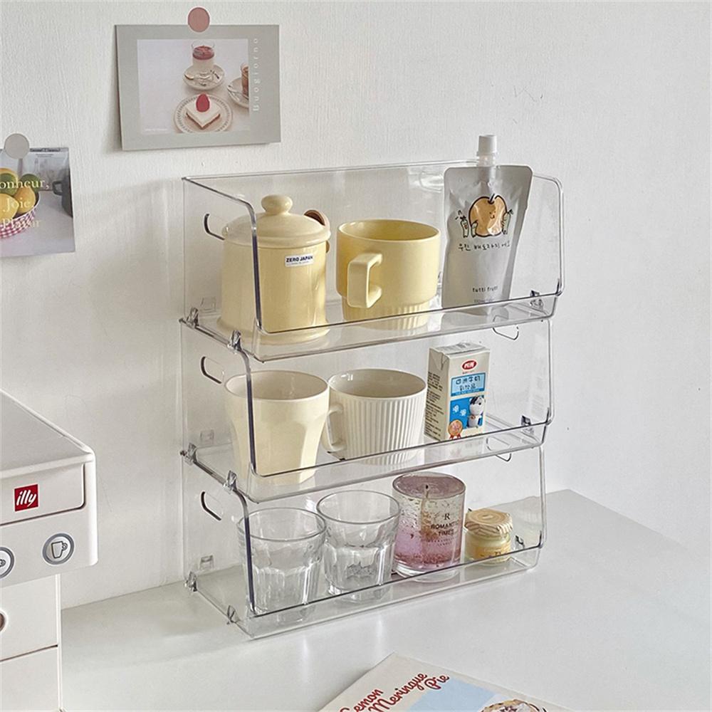 

Desktop Transparent Organizer Storage Box Can Be Stacked Rack Kitchen Storage Box Cosmetics Perfume Watercup Desktop Rack