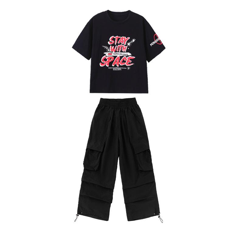 Kids' Hip Hop Dance Outfit: Boys' Trendy Set & Girls' Crop Top with Cargo Pants - Summer Jazz Performance Wear