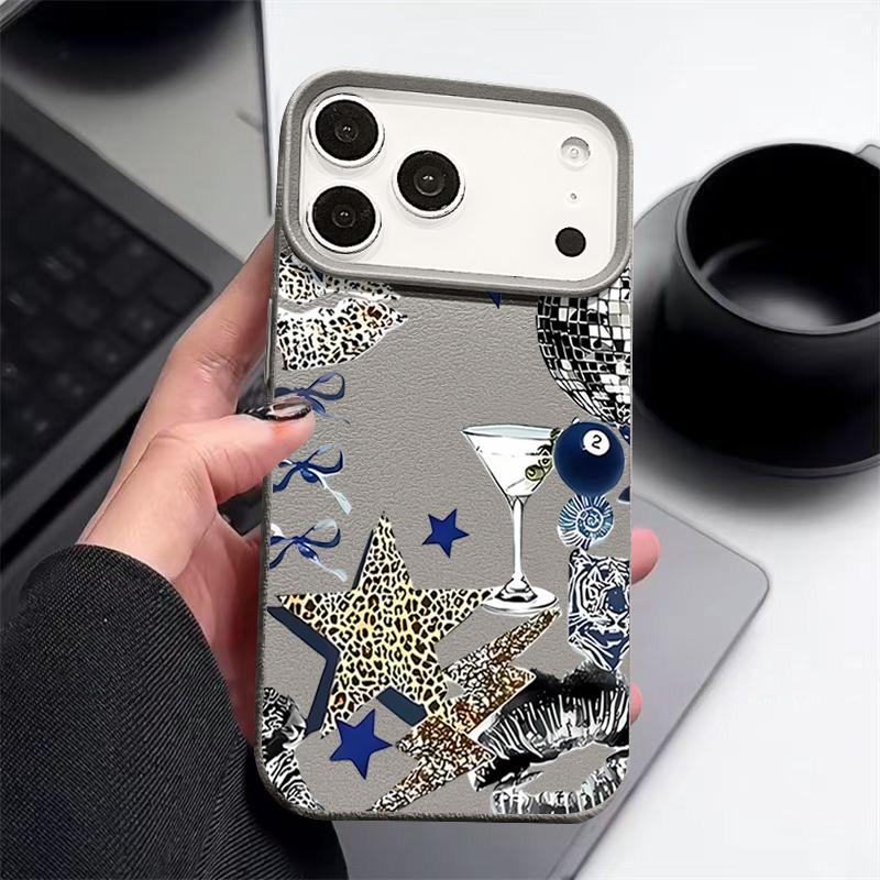 Leopard Star Disco Ball Pattern Case For iPhone 17 Pro Max iPhone 16 Pro Max 15 14 13 12 11 16E Air Luxury Leather Texture Silicone Cover