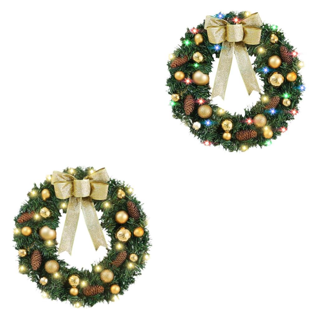 Christmas Door Wreath Artificial PVC with Lighting Holiday Wall Garland for Porch and Home Interiors