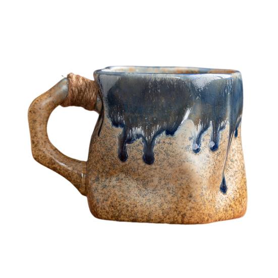 Handmade Ceramic Mug 320ml Vintage Tea Coffee Cup with Rattan Handle Creative Spiral Design Gradient Glaze Drinkware Home Decor Gifts