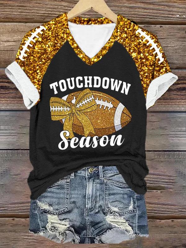 Women's Rugby Print 3D Digital Print Women's T-shirt Casual Trend V-neck Short Sleeved Shirt 3413 EMA