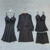 New with Chest Pad Suspender Pajamas Shorts Women's Sexy Pure Desire Nightgown Nightgown Four-piece Silk Pajamas Summer