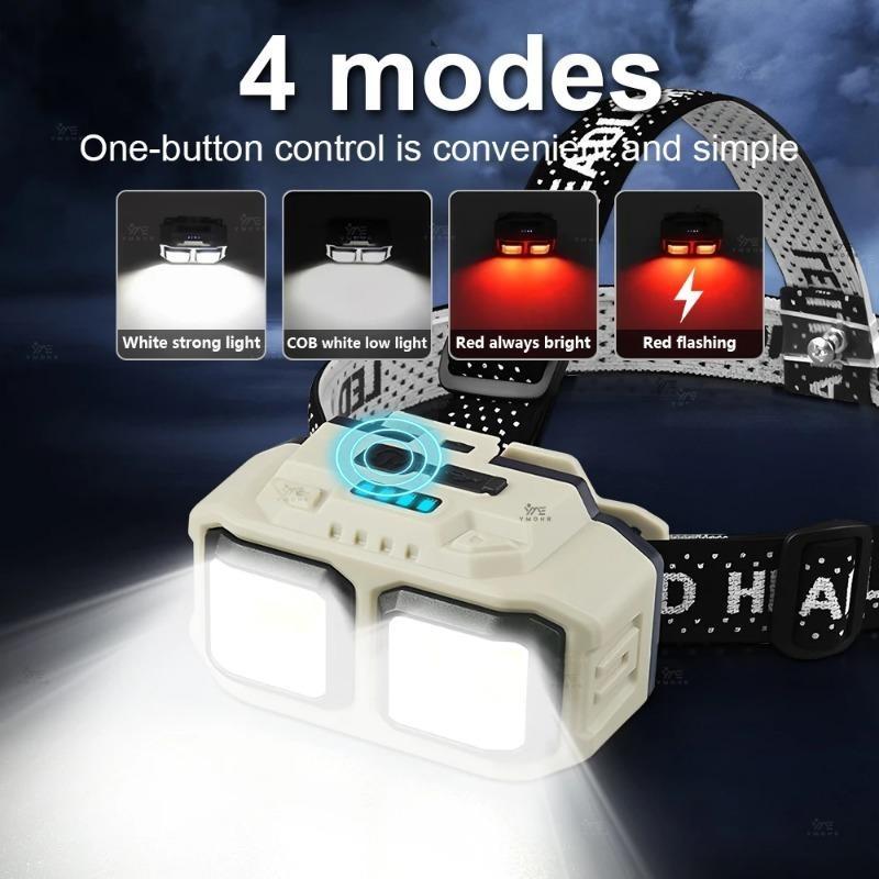 Powerful LED Induction Headlamp 4 Lighting Modes Type-C Charge Head Flashlight Outdoor Waterproof Camping Fishing Headlight