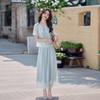 Fashion temperament casual suit women's summer new temperament lace splicing light top wide leg pants two-piece set