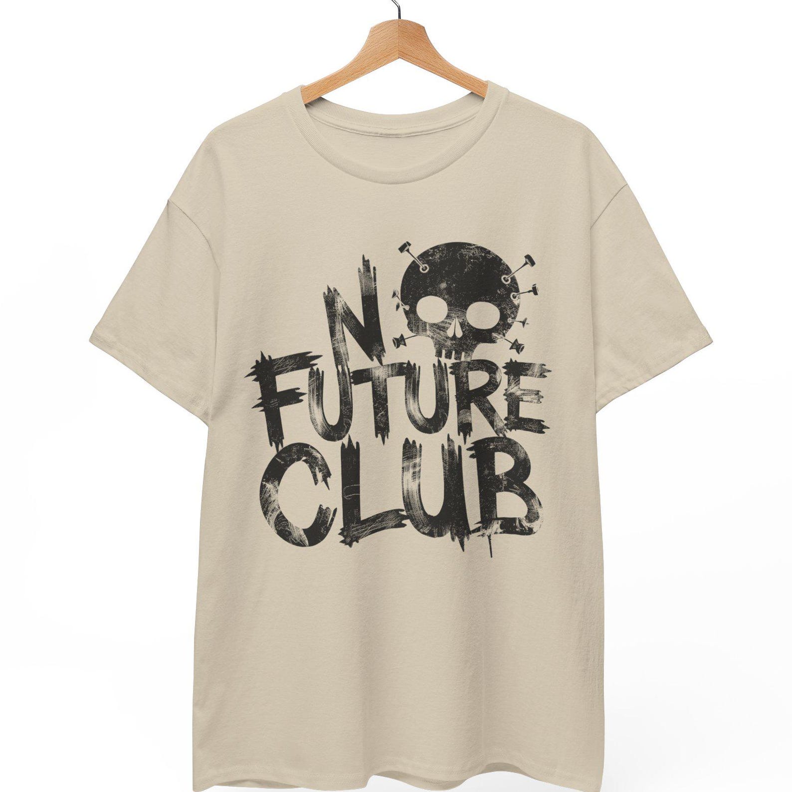 No Future Club Skull Punk T-Shirt, Distressed Grunge Streetwear Top 2XL