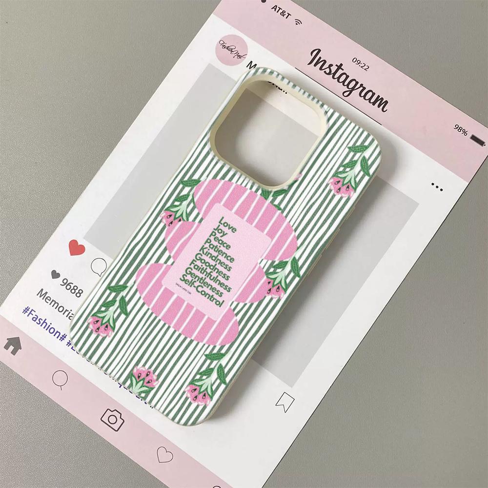 Small Fresh Flower Stripe Lychee Grain Silicone Phone Case For iPhone 17 17Air 16 15 14 13 12 11 Pro Max 16Plus Soft Cover Funda