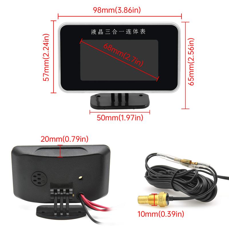Car Multifunctional 3 IN 1 LCD Digital Truck Car Gauge Water Temp Gauge Oil Pressure Meter Voltmeter