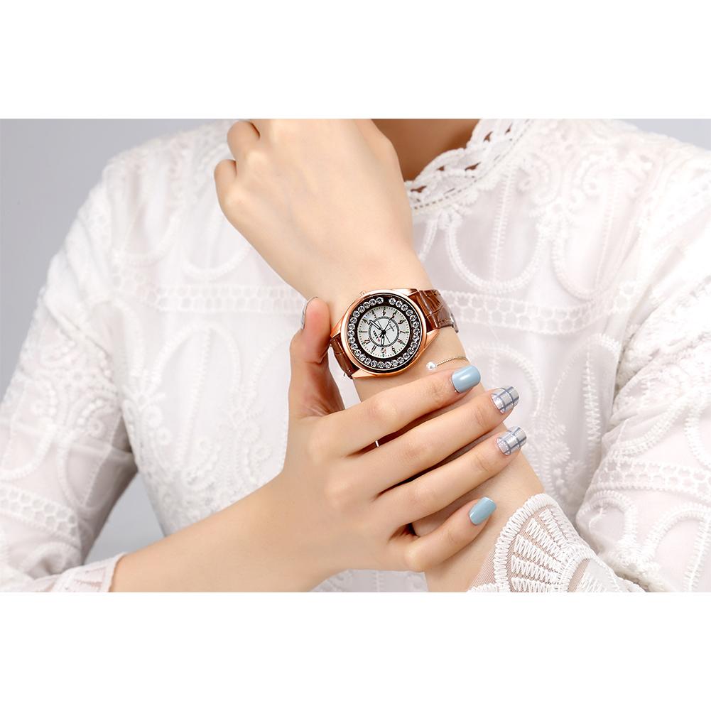 Men Women Couple Diamond-bordered Waterproof Leather Belt Luminous Quartz Watch Wristwatch