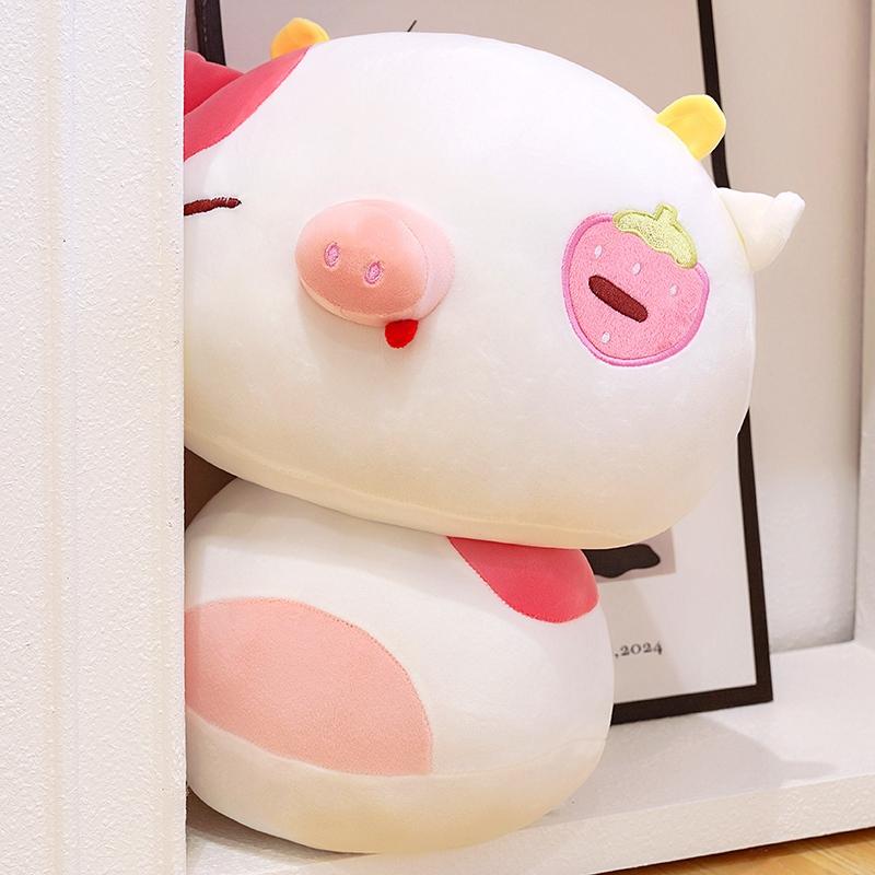 20/36Cm Kawaii Strawberry Cow Plushies Cute Pink Purple Stuffed Animal Chubby Cow Plush Hug Pillow Birthday Gift For Girl Boy
