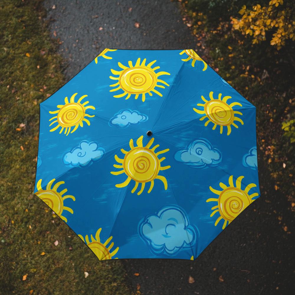 

1pc Sunny Swirls & Clouds Folding Umbrella, Thickened Reinforced Frame, Automatic Open, Portable for Handbags, Ideal for Leisu (as the picture,Iron&8K)