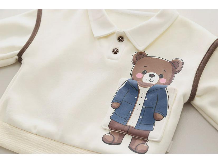 2023 Kid's Velvet-Lined Warm Long-Sleeve Lapel Sweater and Pants Set for Boys and Girls