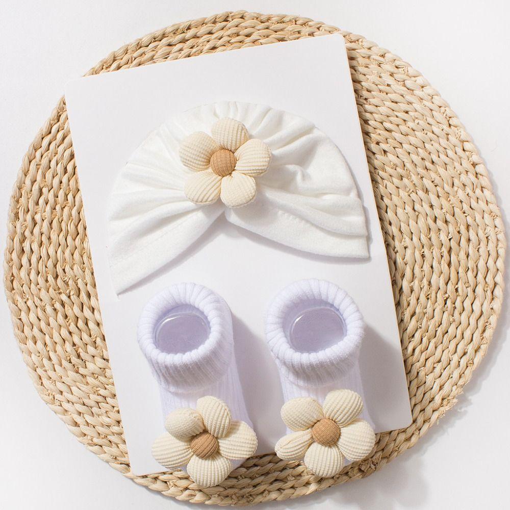 Bequeme Neugeborenenmütze mit Socken Weich Gestrickt Kleinkind Kinder Turban Baby Mütze Socken Set Foto Requisiten