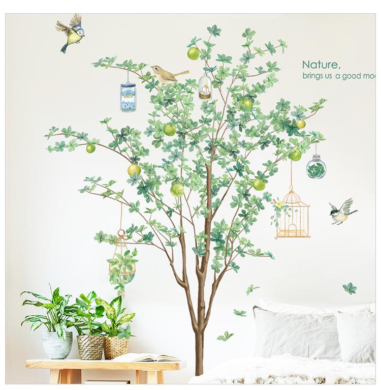 

Большие наклейки на стену с скандинавским деревом, украшение для гостиной, спальни, домашний декор, съемные наклейки на стены для комнаты, декоративные обои зелёный