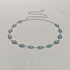 Silver Bohemian Female Metal waist chain Belt luxury Blue Gemstone Ellipse Designer Belts for Women Long Waistband Punk