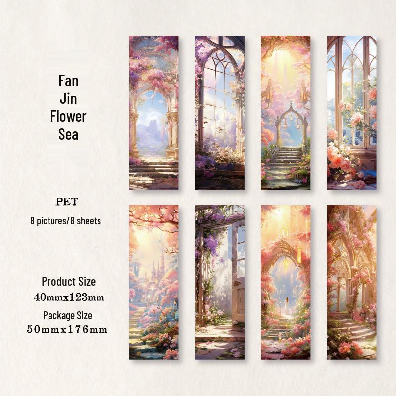 Yanji Retro Scenery PET Bookmark: Lost Dreamland Series - 8 Sheets, 4 Styles for DIY Journals and Decorations