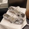Fashion Luxury Glitter Butterfly Decoration Slip On Sandals Women 2025 Summer Square Toe Medium Heel Slides Fashion Clear Heel Slippers
