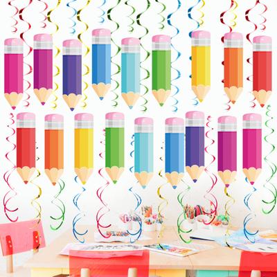 18 Set Back To School Crayon Hanging Swirls Decorations with Cutout Cards Welcome Back To School Ceiling Swirls for Classroom Decor