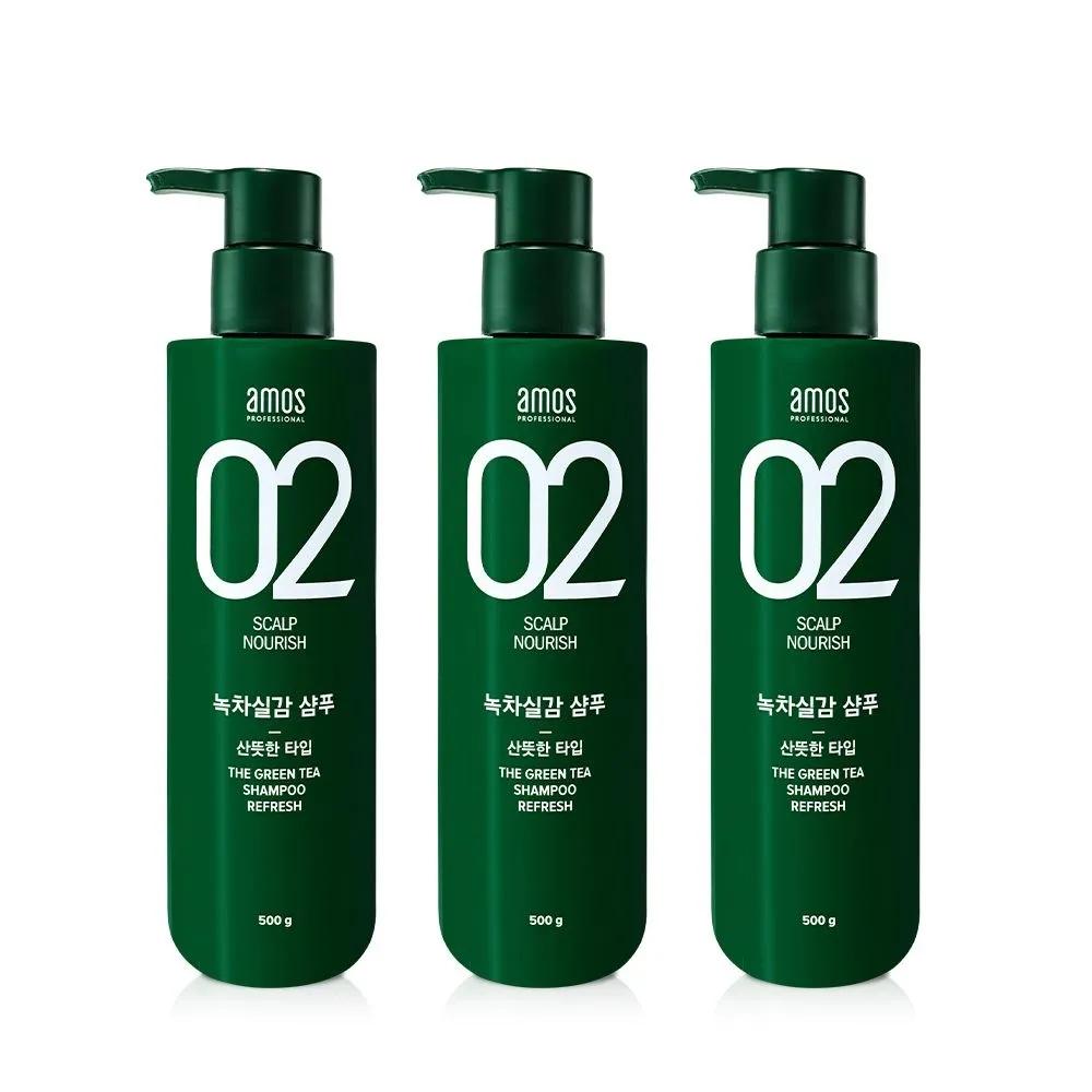 AMOS Green Tea Real Feel Shampoo 500g Oily Hair Refreshing Type 3 Pack_B
