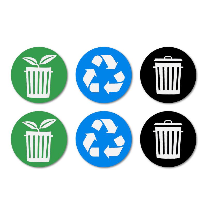 6Pcs Diameter 10Cm Pvc Recycle Trash Bin Sticker Vinyl Stickers Decals For Label Bins Containers Garbage Cans Home Decor