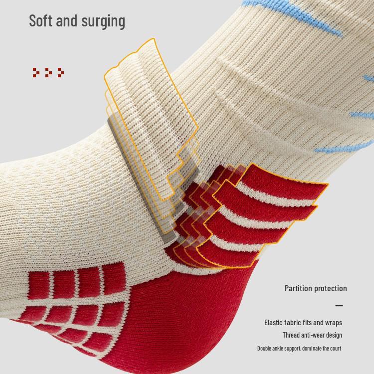 Men's Marathon Running Socks - Thick Terry Bottom, Mid-Calf Length, Ideal for Badminton, Football, and Basketball