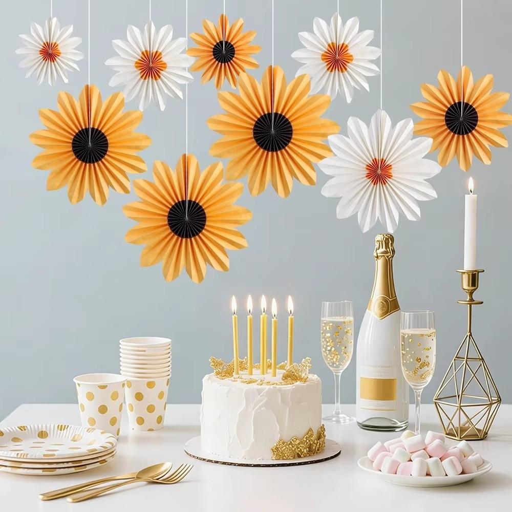 9pcs/set Multicolor Sunflower Paper Fan 20/25/35CM Flower Wreath Holiday Theme Decorations