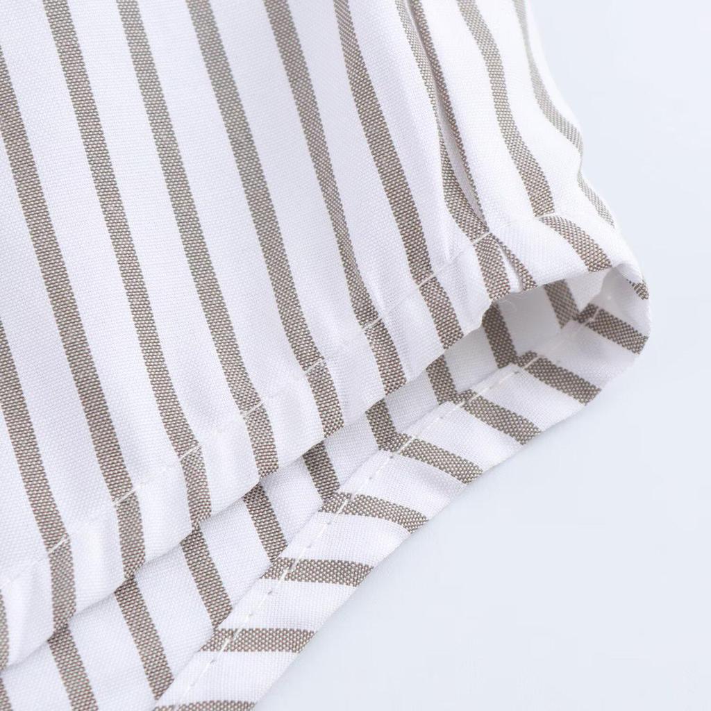 Spring 2025 Women's European & American Style Striped Long Sleeve Casual Shirt with Turn-Down Collar