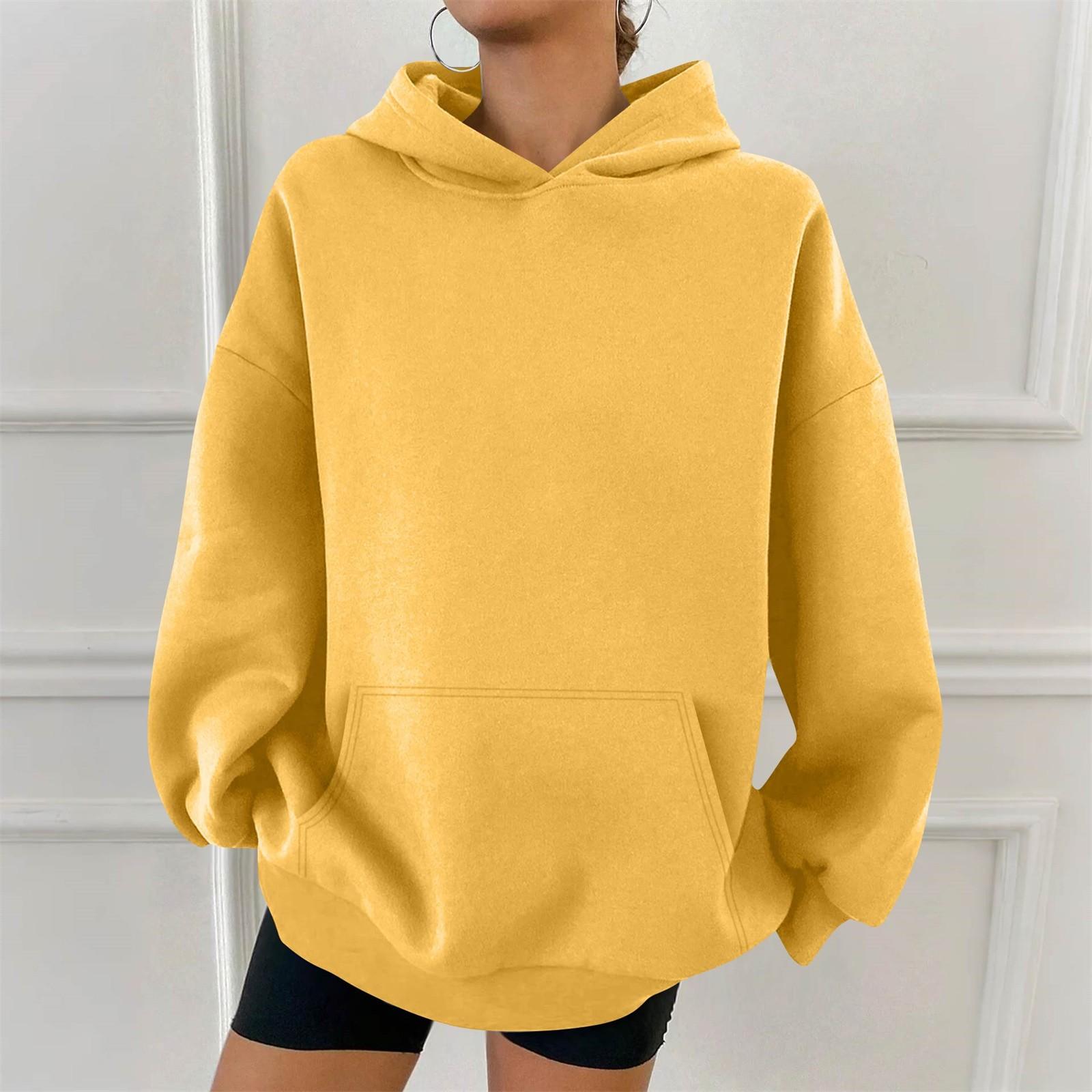 

Женская модная повседневная толстовка с капюшоном, однотонная, с карманом, с длинным рукавом L жёлтый