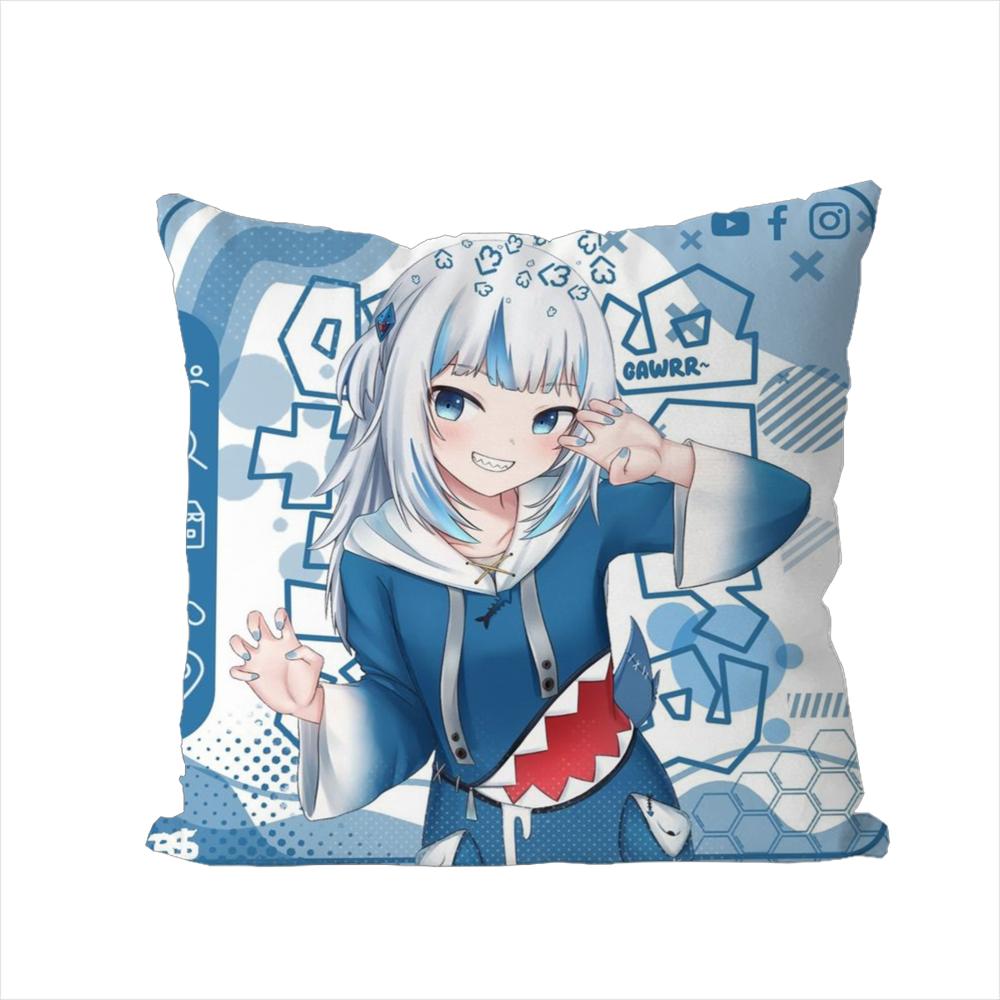 Gawr Gura Pillow Case For Car Sofa Decorative Home Doublesided Print Plush Square Throw Pillow Cushion Cover