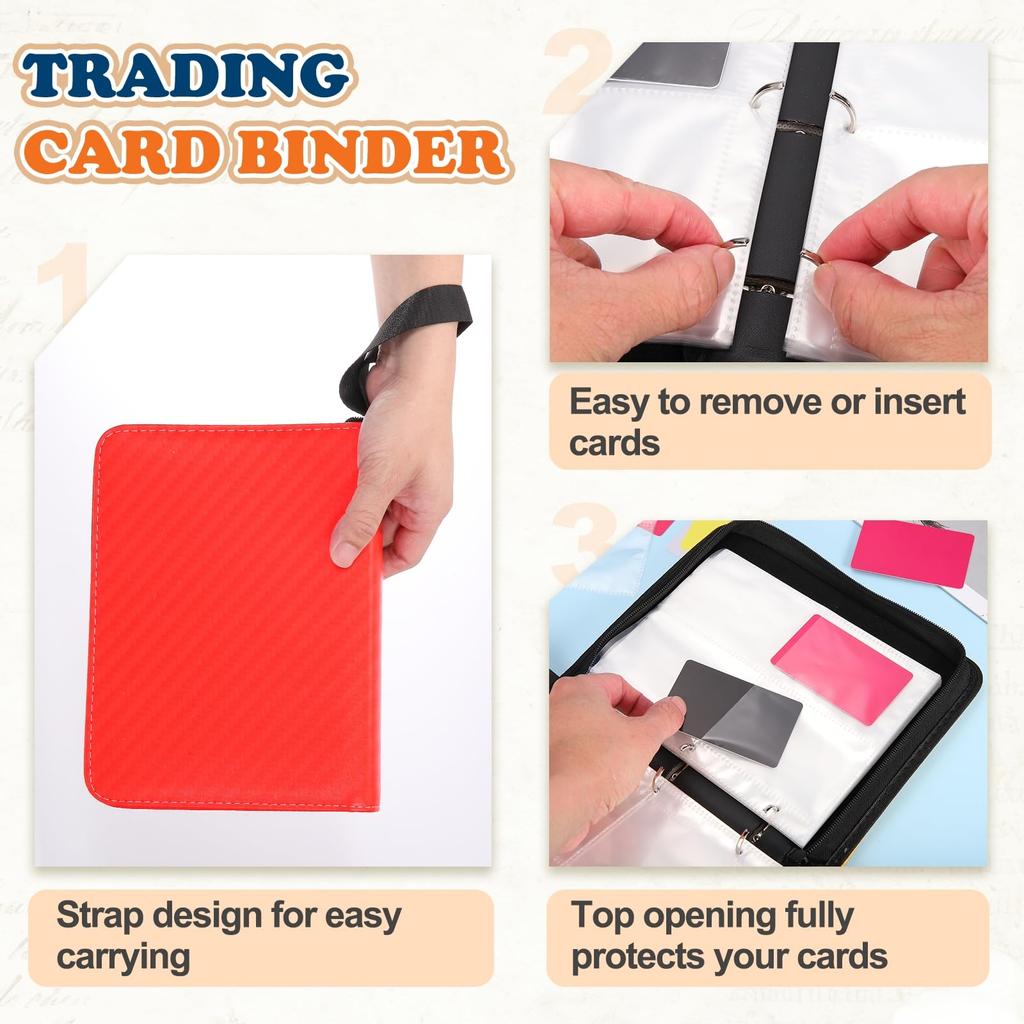 uxcell Trading Card Holds 400 Top Loader Lightweight PU Collection Card Album Fits x Hard for Sports Cards 4-Pocket Binder, Cards, Compatible, Cover,