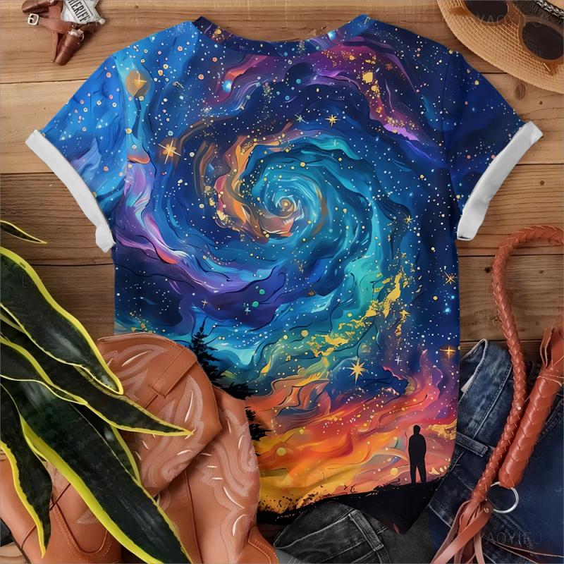 Top Blouse Woman Trend Women 3D Galaxy Print T Shirts Glitter Shirts Blouse Fashionable Starry Sky Summer Ropa Para Shirt