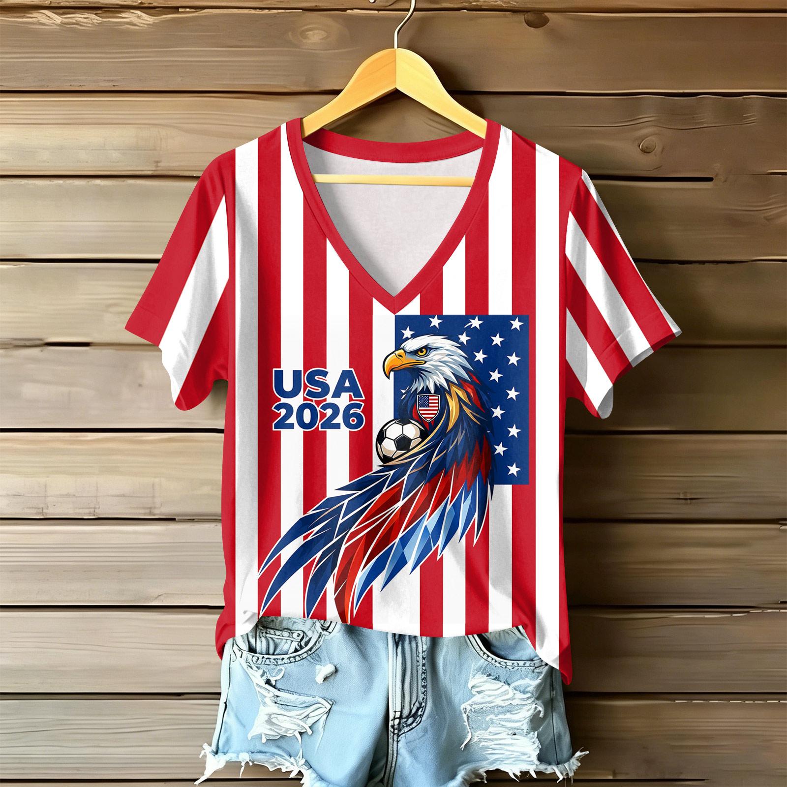 Women s Casual V-Neck Short Sleeve T-Shirt with Letter Print XL киноварь