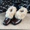 Thick Heel Retro Fluffy Shoes Women's Head Pedal Single Shoes Winter Plush Warm Small Leather Shoes