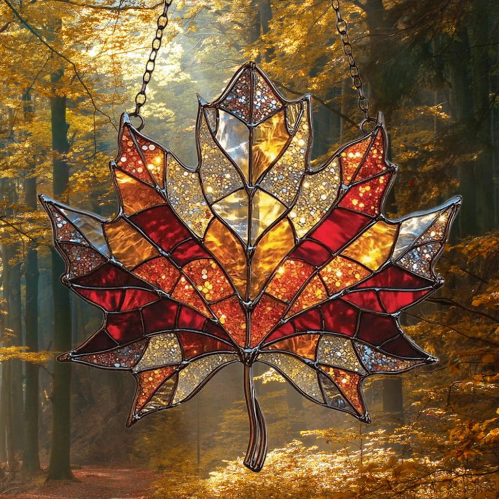 Lönnlöv, Färgade Akrylglasfönsterdekorationer, Lönnlövsdekorationer, Fönster- och Väggbonader, Höstfestdekorationer för Thanksgiving.
