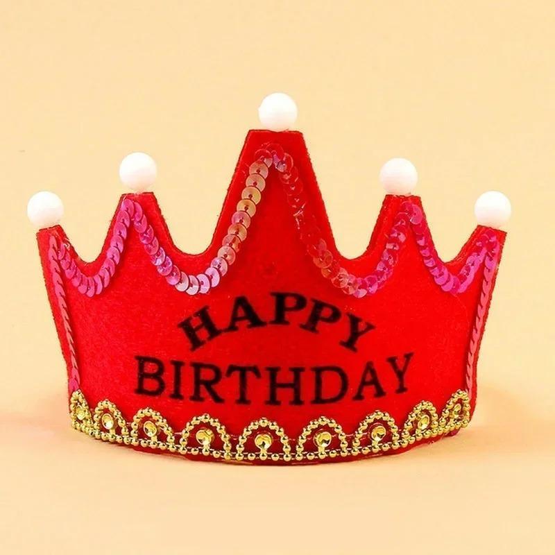 LED Happy Birthday Party Crown Hat Light Up Headdress King Princess Prince Baby Shower Boy Girl Children Decoration Supplies