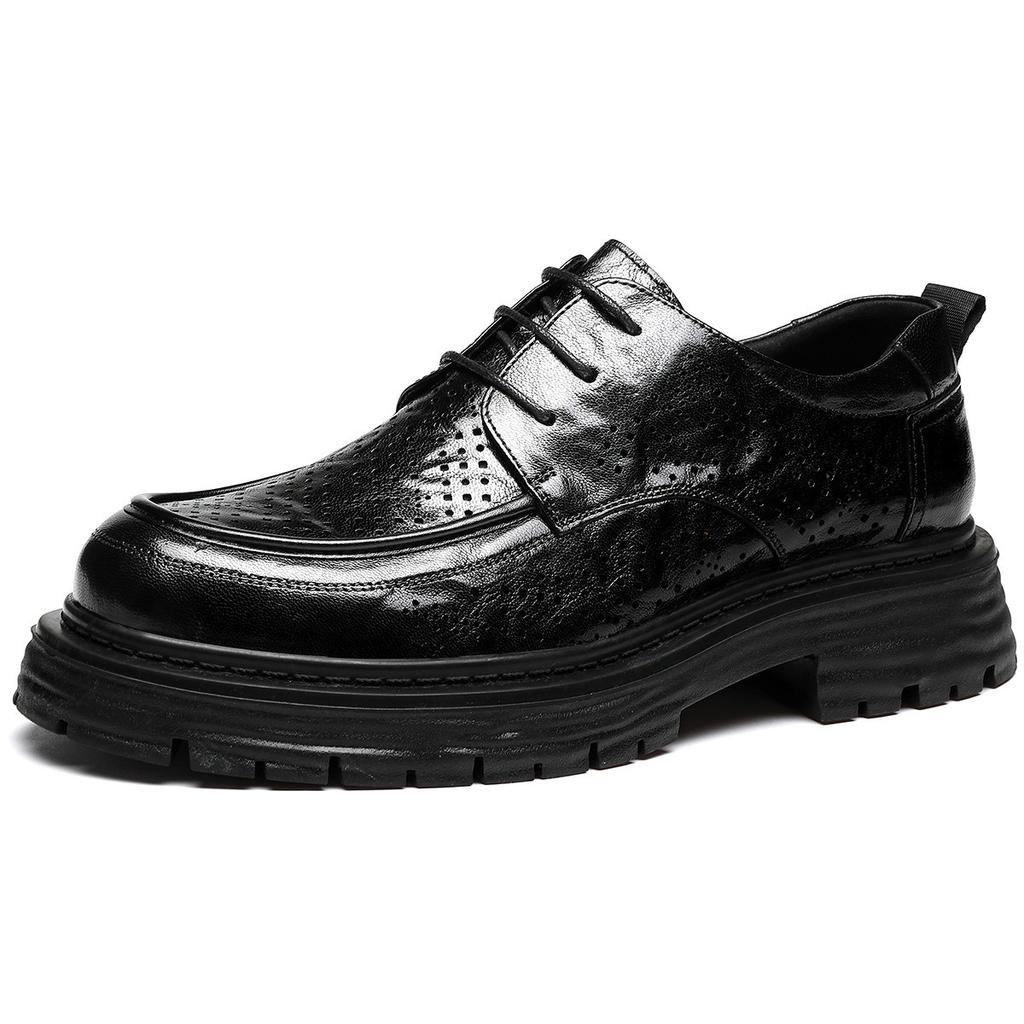 2025 New Hollow Leather Shoes British Style Leather Men's Shoes Platform Breathable High-end Leather Shoes Men's Summer Trend