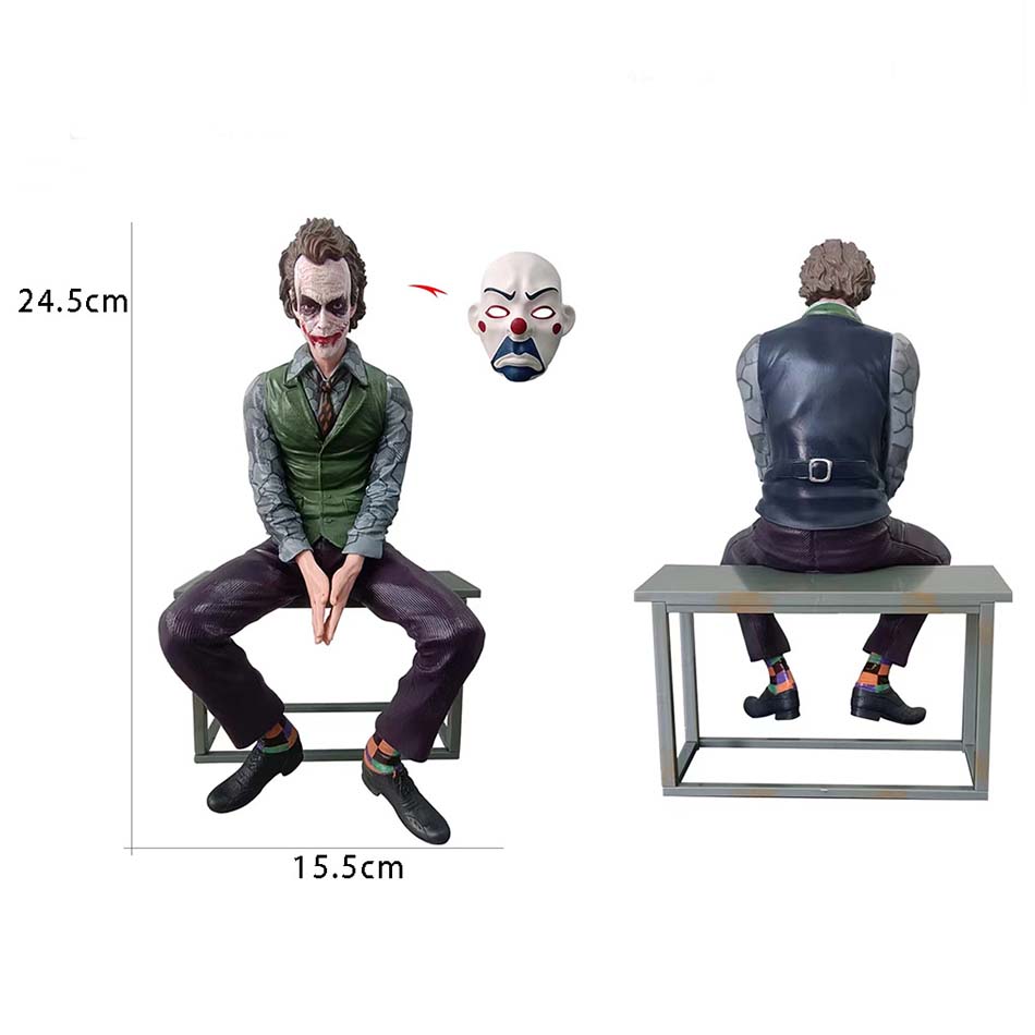 New Joker Heath Ledger Anime Figures Sitting Green Suit Handheld Joker Mask Car Decoration Model Kids Toys Children Xmas Gifts