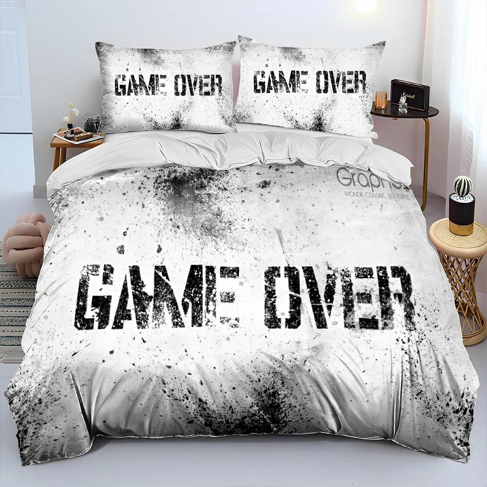Gamer Game Over Cartoon Comforter Bedding CollectionDuvet Cover Bed Collection Quilt Cover PillowcaseKing Queen Size Bedding Collection Adult Boys