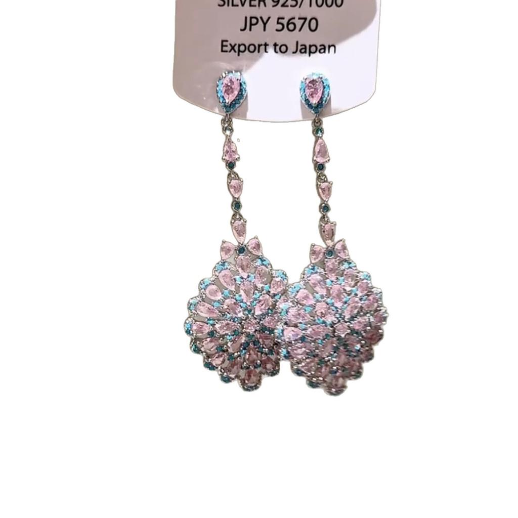 Retro Court Style Pink and Blue Contrasting Color Flower Stud Earrings Women's Light Luxury Temperament Advanced Sense Personalized Design Earrings