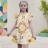 Girls Round Neck Flutter Sleeve A Line Abstract Printed Dress