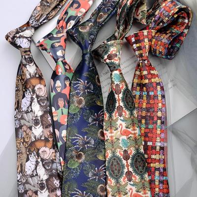 Retro Hong Kong Tie: Literary Casual Style with Animal & Floral Patterns for Men & Women