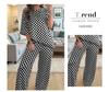 Women's Autumn Plaid Chessboard Two-Piece Set with Loose Slimming Five-Point Sleeve Top and Straight-Leg Pants