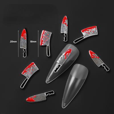 10Pcs Artificial Fake Blood Knife Halloween 3D Nail Charms Punk Metal Alloy DIY Nail Jewelry Manicure Nail Art Decoration