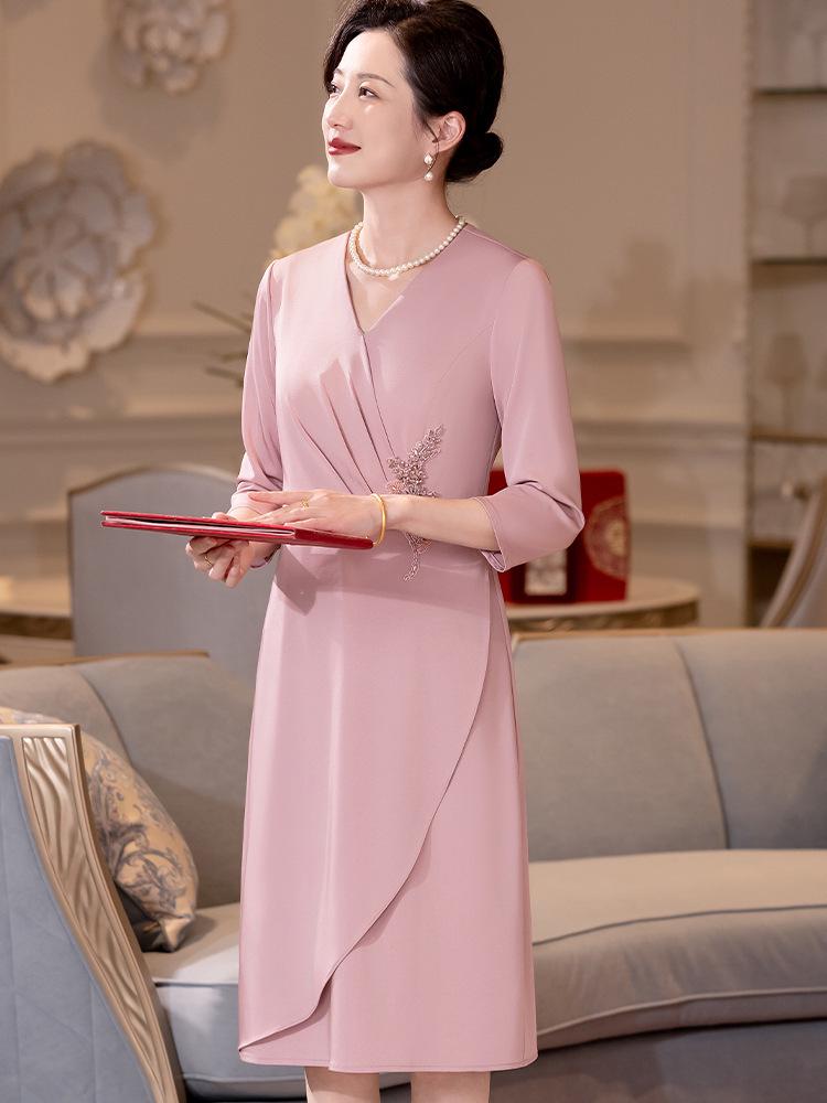 Pink A-Line Seven-Sleeve Mother-in-law Spring Wedding Dress 2024 - Slimming & Tummy Concealing