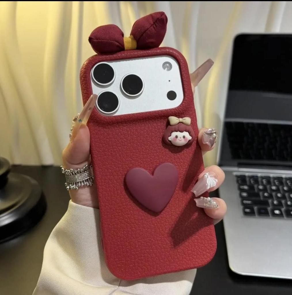 Heart-Shaped Apple Phone Case: Drop-Proof Full Coverage for 13PRO, 14PRO, 15PRO, 16PRO, 17Promax. Little Girl Style.