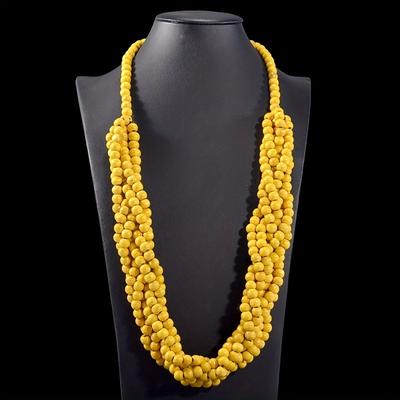 Vintage Ethnic Bohemian Beaded Necklace Long Statement Pendant with Red Wooden Beads and Coconut Shell Handmade Craftsmanship for Layering