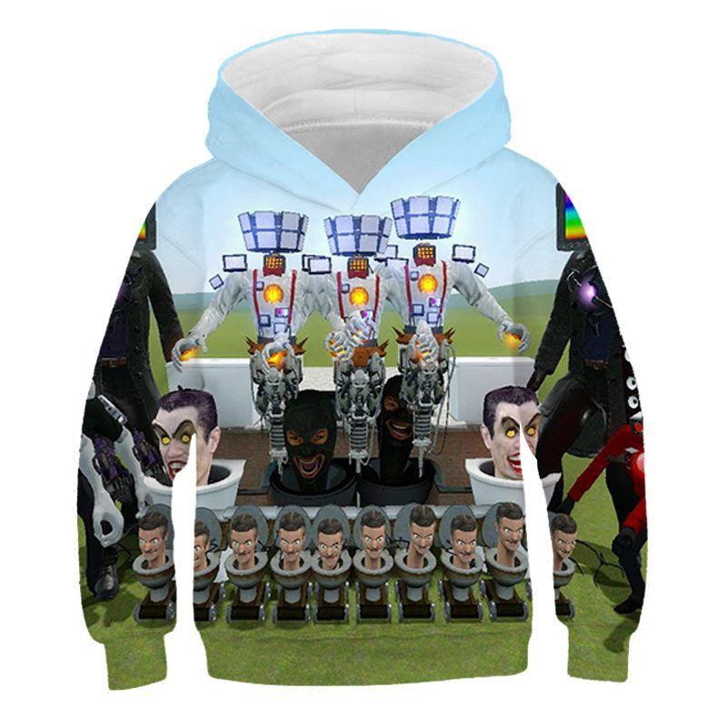 Felpe con Cappuccio Grafica 3D Gioco Divertente Skibidi Toilet Felpe High Street Ragazzi Ragazze Pullover Larghi Streetwear Felpe per Adolescenti