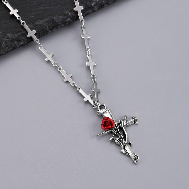 Versatile Crucifix Pendant Chain Rose Detailing Adjustable Necklace for Everyday Outfits Religious Accessory Jewelry