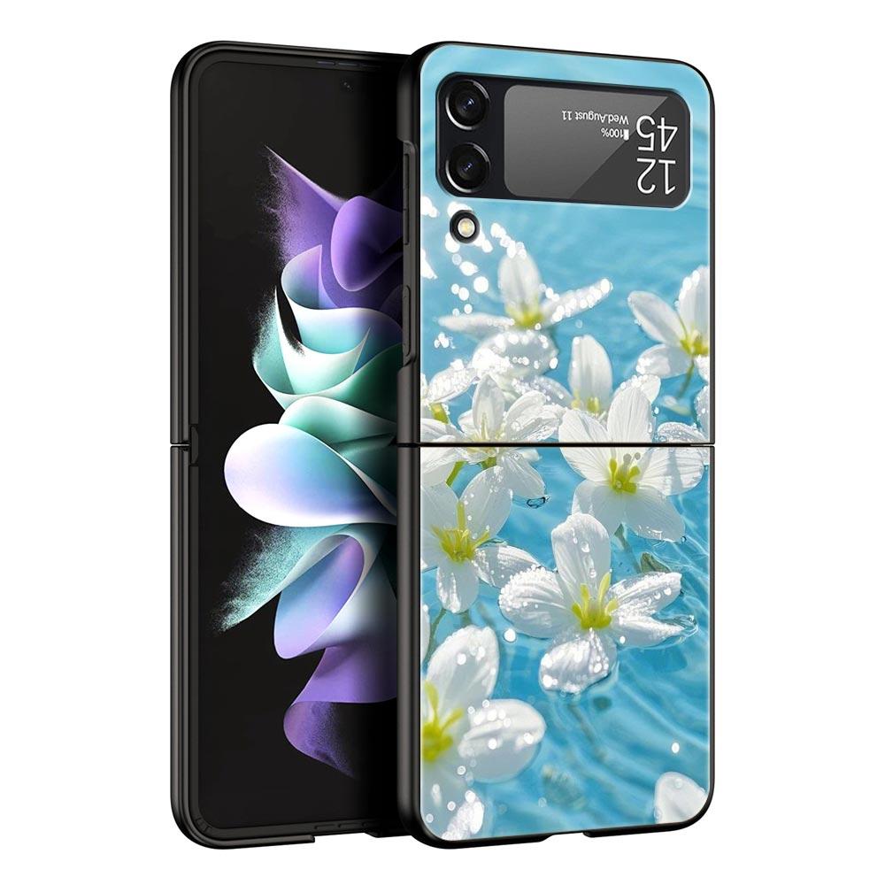 Phone Case for Samsung Galaxy Z Flip 3 4 5 6 7 Folding Shell For Samsung Z Flip4 Flip5 PC Hard Cover Soft Pale Little Flower